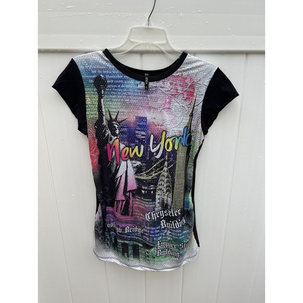Idea T Shirt Statue of Liberty NY Colorful Sequins Short Sleeve Girls Sz XL